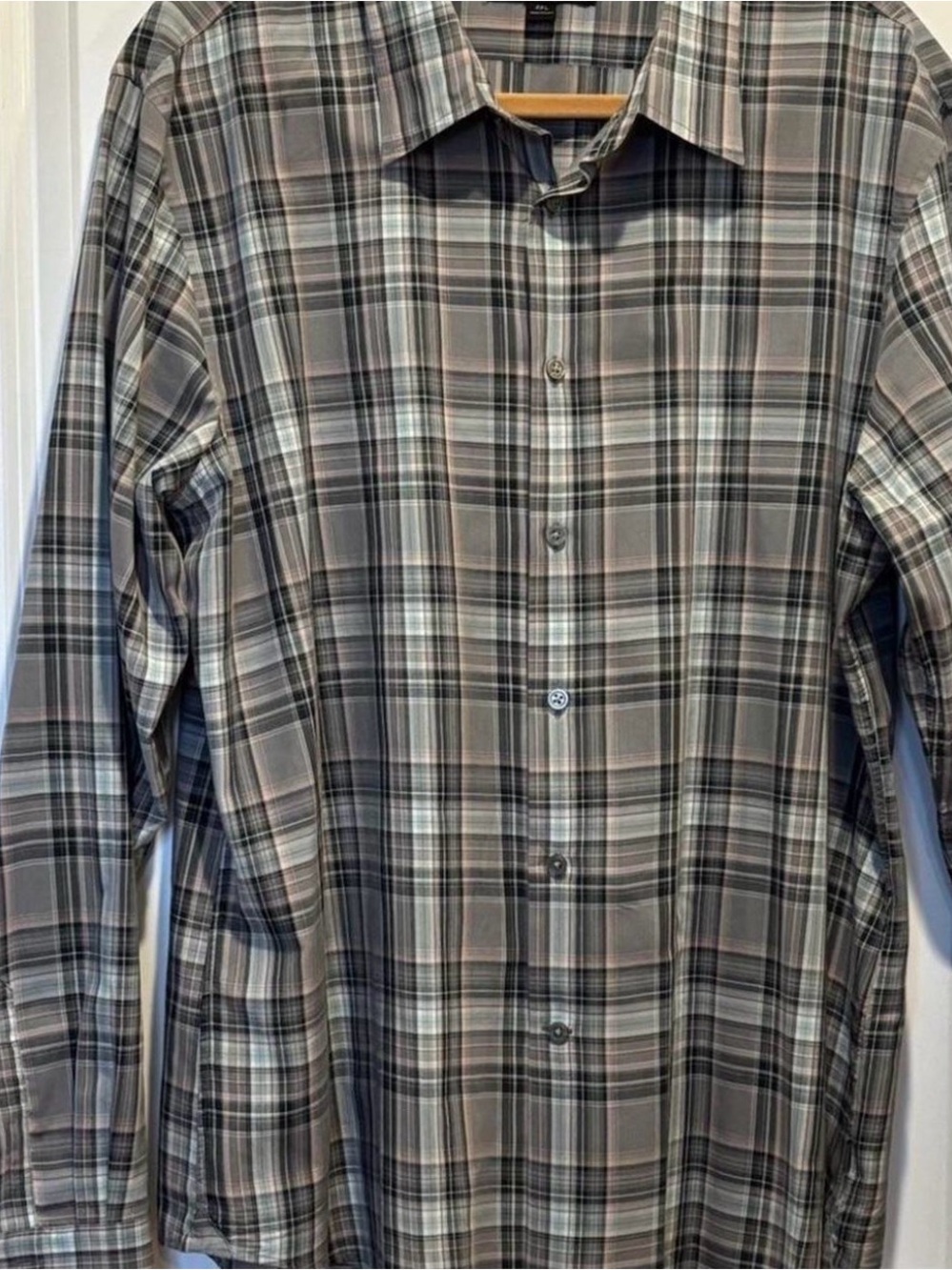 EUC! John Varvatos Men's Plaid Long-Sleeve Button-Up Shirt Gray/Taupe XX